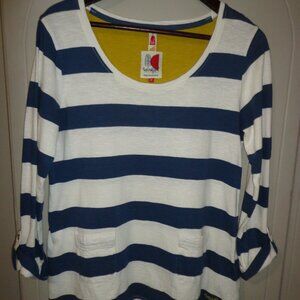 NWOT wf Weird Fish Wear The Weekend Scoop Neck Top 12 Stripes Blue/Wht Long Roll